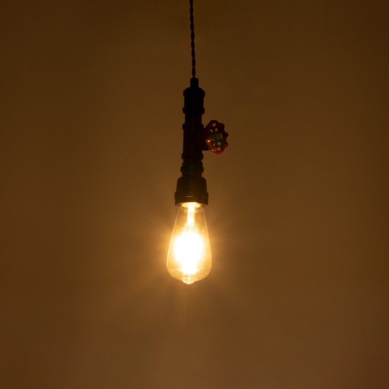 GloboStar® SPIGOT 01415 Vintage Κρεμαστό Φωτιστικό Ανάρτηση Μονόφωτο 1 x E27 IP20 Μαύρο & Κόκκινο Μέταλλο - Μ5 x Π5 x Y20cm