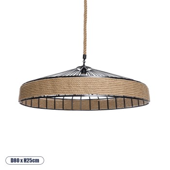 GLOBOSTAR® SAHARA 01416 Boho Κρεμαστό Φωτιστικό Οροφής με Ντουί 1 x E27 AC 220-240V IP20 - Μπεζ & Μαύρο - Μ80 x Π80 x Y25cm