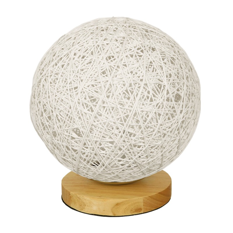 GloboStar® OCEANA 01417 Boho Επιτραπέζιο Φωτιστικό Πορτατίφ Μονόφωτο Λευκό Ξύλινο Ψάθινο Rattan Φ20 x Υ22cm