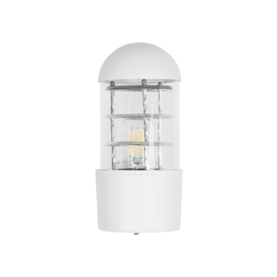 GloboStar® NEWI 01418 Μοντέρνο Επιτοίχιο Φωτιστικό Απλίκα Μονόφωτο 1 x E27 IP20 Λευκό & Ασημί Μέταλλο με Διάφανο Γυαλί - Μ11 x Π17 x Υ23cm