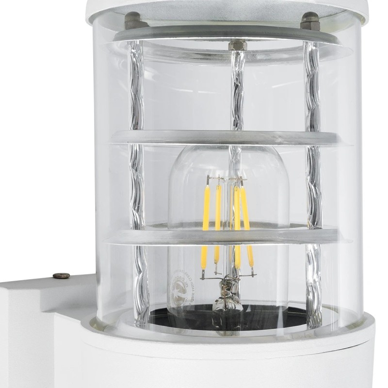 GloboStar® NEWI 01418 Μοντέρνο Επιτοίχιο Φωτιστικό Απλίκα Μονόφωτο 1 x E27 IP20 Λευκό & Ασημί Μέταλλο με Διάφανο Γυαλί - Μ11 x Π17 x Υ23cm