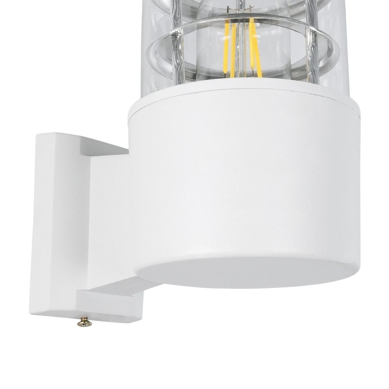 GloboStar® NEWI 01418 Μοντέρνο Επιτοίχιο Φωτιστικό Απλίκα Μονόφωτο 1 x E27 IP20 Λευκό & Ασημί Μέταλλο με Διάφανο Γυαλί - Μ11 x Π17 x Υ23cm