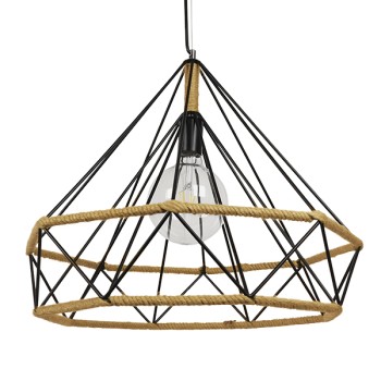 GLOBOSTAR® FLUTED 01422 Vintage Κρεμαστό Φωτιστικό Οροφής με Ντουί 1 x E27 AC 220-240V IP20 - Μαύρο & Μπεζ - Μ50 x Π50 x Y44cm