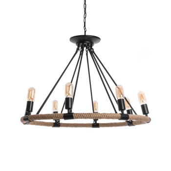 GLOBOSTAR® MILLBANK 01423 Vintage Κρεμαστό Φωτιστικό Οροφής με Ντουί 8 x E27 AC 220-240V IP20 - Μαύρο & Μπεζ - Μ80 x Π80 x Y54cm