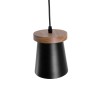 GloboStar® LANA 01424 Μοντέρνο Κρεμαστό Φωτιστικό Κύλινδρος Μονόφωτο 1 x E27 IP20 Μαύρο Μέταλλο με Καρυδί Ξύλο - Μ13 x Π13 x Y17cm