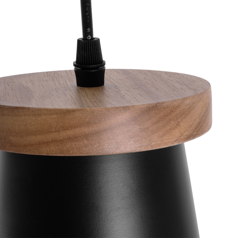 GloboStar® LANA 01424 Μοντέρνο Κρεμαστό Φωτιστικό Κύλινδρος Μονόφωτο 1 x E27 IP20 Μαύρο Μέταλλο με Καρυδί Ξύλο - Μ13 x Π13 x Y17cm