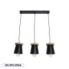GloboStar® LANA 01425 Μοντέρνο Κρεμαστό Φωτιστικό Κύλινδρος Τρίφωτο 3 x E27 IP20 Μαύρο Μέταλλο με Καρυδί Ξύλο - Μ60 x Π13 x Υ18cm