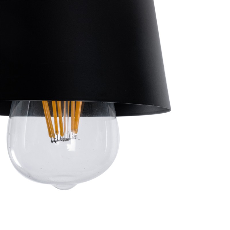 GloboStar® LANA 01425 Μοντέρνο Κρεμαστό Φωτιστικό Κύλινδρος Τρίφωτο 3 x E27 IP20 Μαύρο Μέταλλο με Καρυδί Ξύλο - Μ60 x Π13 x Υ18cm