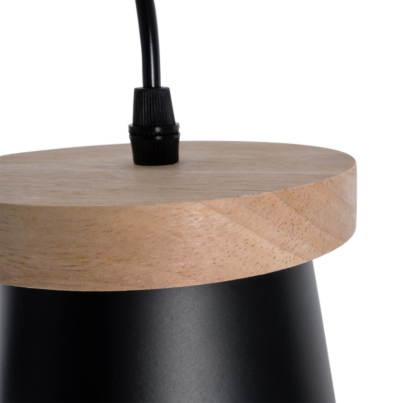 GloboStar® LANA 01425 Μοντέρνο Κρεμαστό Φωτιστικό Κύλινδρος Τρίφωτο 3 x E27 IP20 Μαύρο Μέταλλο με Καρυδί Ξύλο - Μ60 x Π13 x Υ18cm