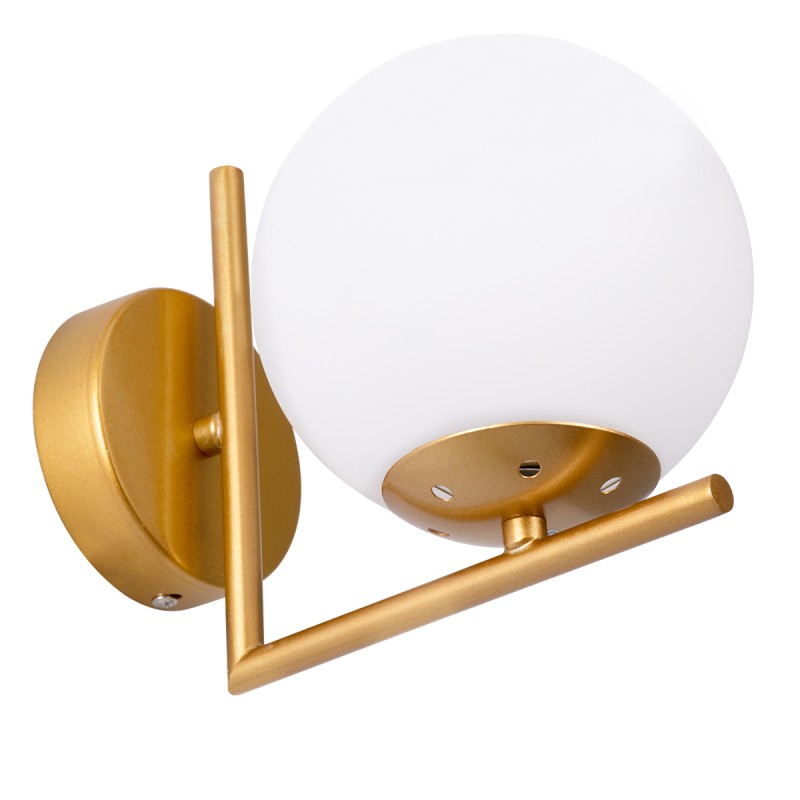 GloboStar® JADA 01426 Μοντέρνο Επιτοίχιο Φωτιστικό Απλίκα Μονόφωτο 1 x E27 IP20 Χρυσό Μέταλλο με Λευκό Γυαλί - Μ15 x Π21.5 x Υ18cm