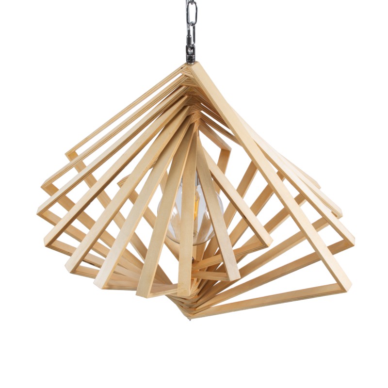 GloboStar® OCTAVE 01431 Μοντέρνο Κρεμαστό Φωτιστικό Οροφής Μονόφωτο 1 x E27 IP20 Μπεζ Ξύλο - Μ64 x Π64 x Y66cm