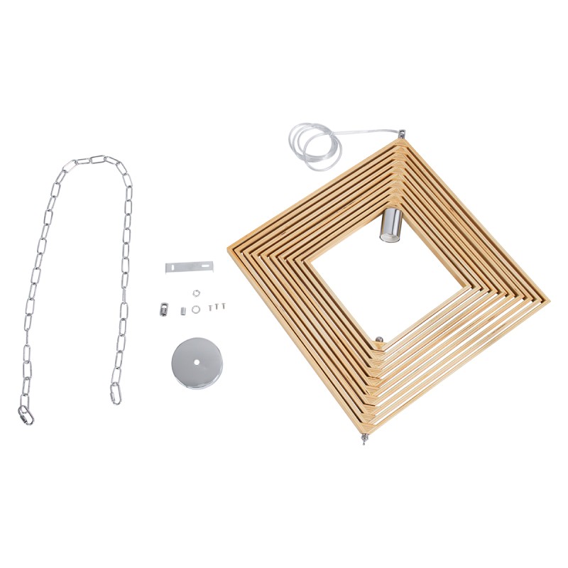 GloboStar® OCTAVE 01431 Μοντέρνο Κρεμαστό Φωτιστικό Οροφής Μονόφωτο 1 x E27 IP20 Μπεζ Ξύλο - Μ64 x Π64 x Y66cm