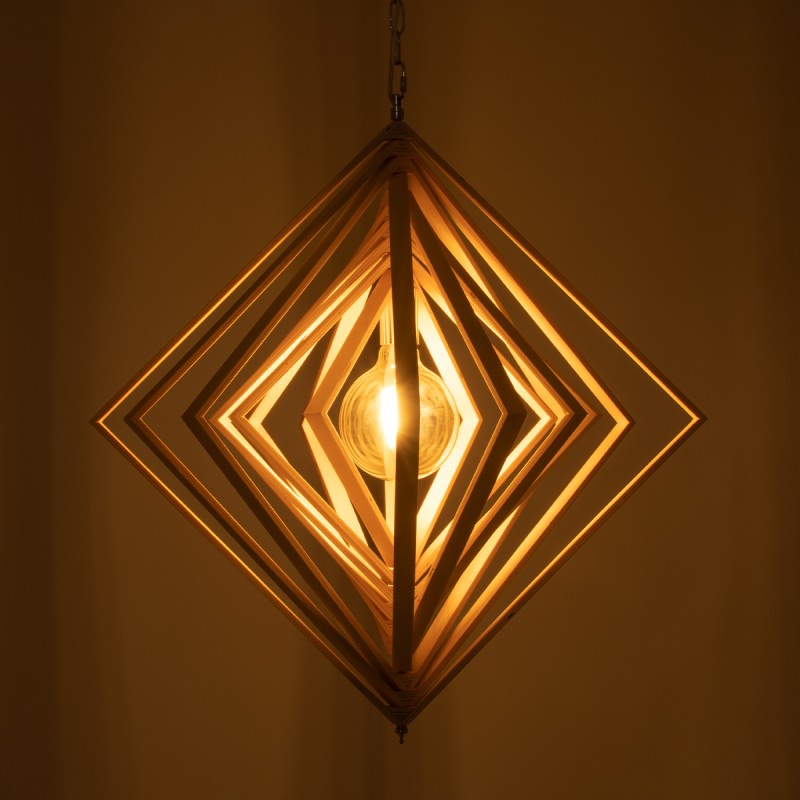 GloboStar® OCTAVE 01431 Μοντέρνο Κρεμαστό Φωτιστικό Οροφής Μονόφωτο 1 x E27 IP20 Μπεζ Ξύλο - Μ64 x Π64 x Y66cm