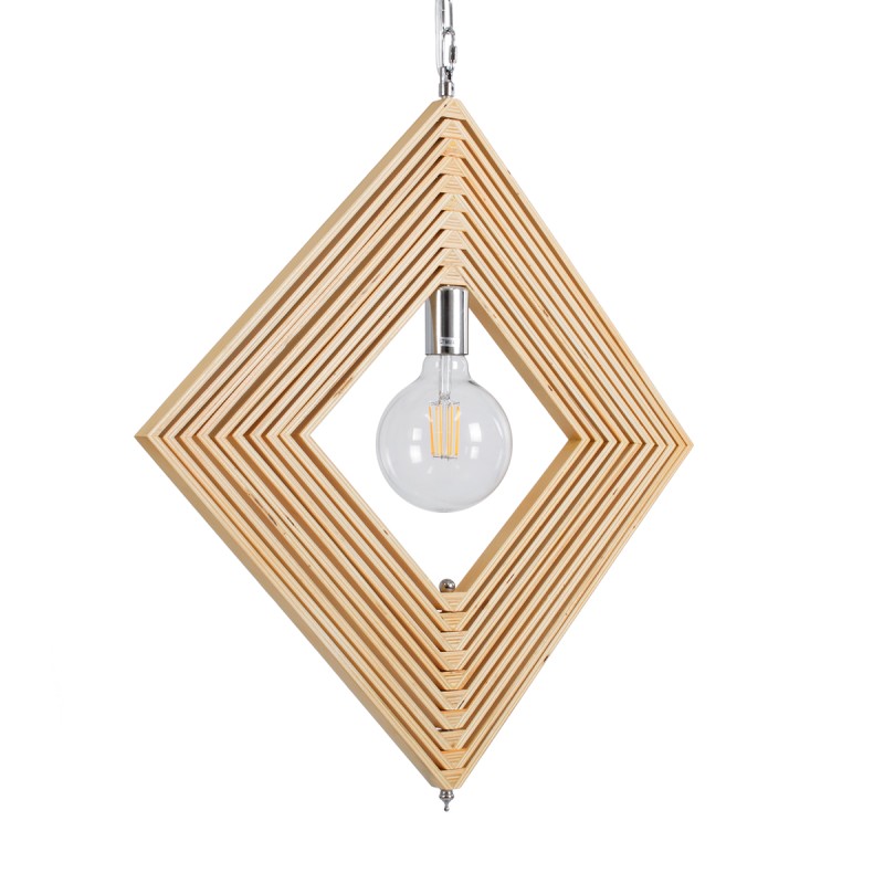 GloboStar® OCTAVE 01431 Μοντέρνο Κρεμαστό Φωτιστικό Οροφής Μονόφωτο 1 x E27 IP20 Μπεζ Ξύλο - Μ64 x Π64 x Y66cm