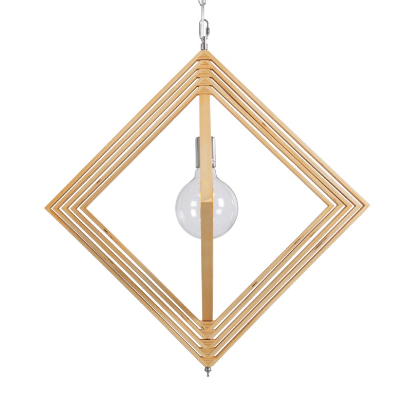 GloboStar® OCTAVE 01431 Μοντέρνο Κρεμαστό Φωτιστικό Οροφής Μονόφωτο 1 x E27 IP20 Μπεζ Ξύλο - Μ64 x Π64 x Y66cm