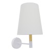 GloboStar® LYDFORD 01433 Μοντέρνο Επιτοίχιο Φωτιστικό Απλίκα Μονόφωτο 1 x E27 IP20 Λευκό Ύφασμα, Λευκό Μέταλλο με Μπέζ Ξύλο - Μ20 x Π28 x Υ36cm