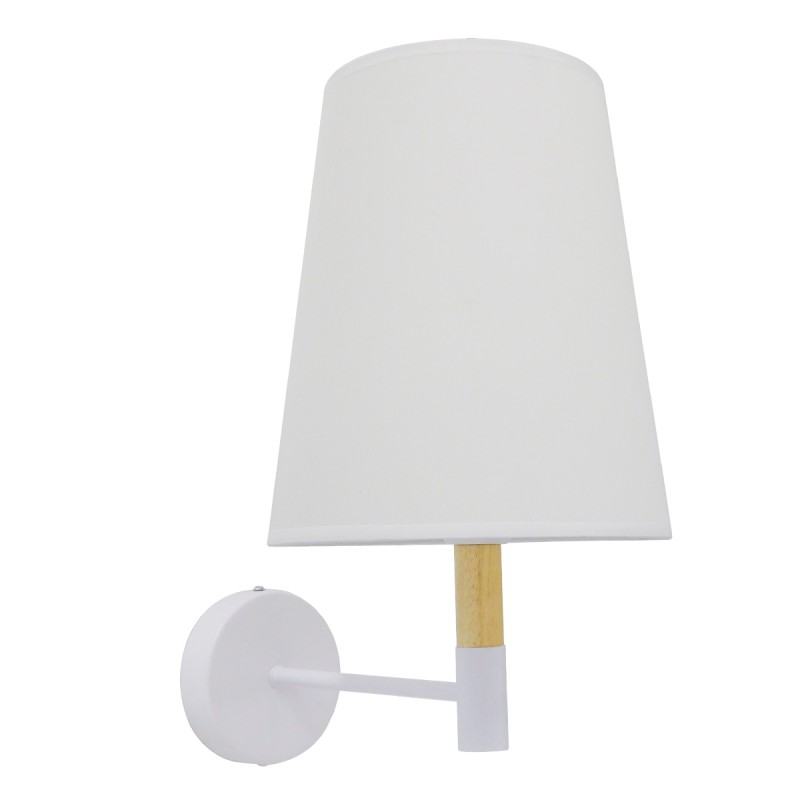 GloboStar® LYDFORD 01433 Μοντέρνο Επιτοίχιο Φωτιστικό Απλίκα Μονόφωτο 1 x E27 IP20 Λευκό Ύφασμα, Λευκό Μέταλλο με Μπέζ Ξύλο - Μ20 x Π28 x Υ36cm
