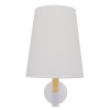 GloboStar® LYDFORD 01433 Μοντέρνο Επιτοίχιο Φωτιστικό Απλίκα Μονόφωτο 1 x E27 IP20 Λευκό Ύφασμα, Λευκό Μέταλλο με Μπέζ Ξύλο - Μ20 x Π28 x Υ36cm
