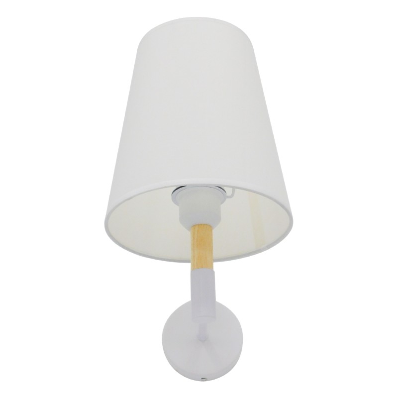GloboStar® LYDFORD 01433 Μοντέρνο Επιτοίχιο Φωτιστικό Απλίκα Μονόφωτο 1 x E27 IP20 Λευκό Ύφασμα, Λευκό Μέταλλο με Μπέζ Ξύλο - Μ20 x Π28 x Υ36cm