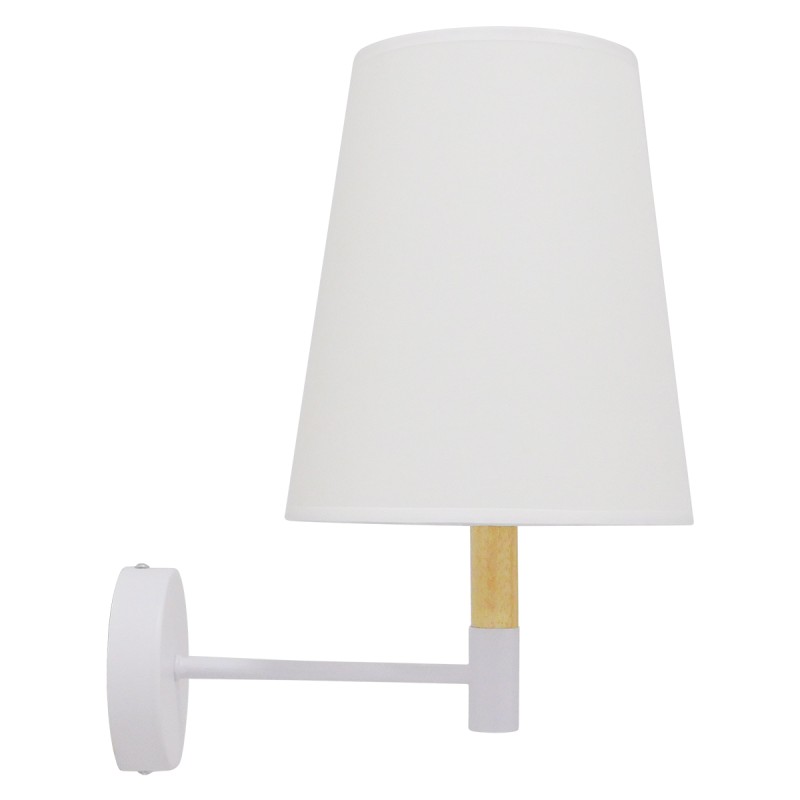 GloboStar® LYDFORD 01433 Μοντέρνο Επιτοίχιο Φωτιστικό Απλίκα Μονόφωτο 1 x E27 IP20 Λευκό Ύφασμα, Λευκό Μέταλλο με Μπέζ Ξύλο - Μ20 x Π28 x Υ36cm