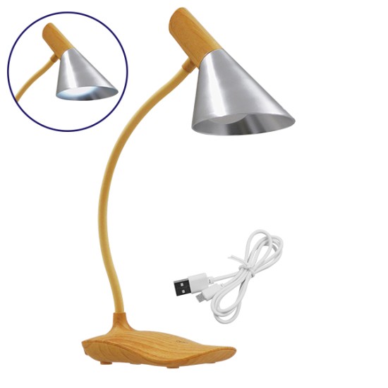 GloboStar® DRAPER 01438 Επιτραπέζιο Φωτιστικό Πορτατίφ LED 6W 500lm 360° DC 5V IP20 Φυσικό Λευκό 4500K Dimmable Μπεζ Ξύλο με Ασημί Μέταλλο - Μ10 x Π14 x Υ33cm - 2 Xρόνια Εγγύηση GloboStar® DRAPER 01438 Επαναφορτιζόμενο USB Φωτιστικό Γραφείου LED 6 Watt Μονόφωτο Μεταλλικό σε Απόχρωση Ξύλου με Ασημί Καπέλο Λευκό Ημέρας 4500K Dimmable