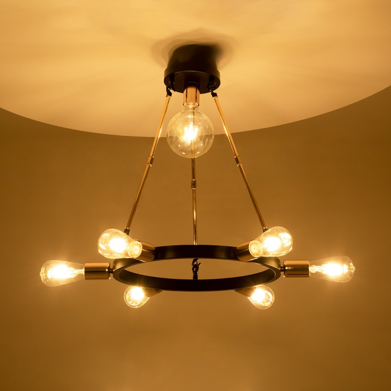 GloboStar® SAILOR 01445 Μοντέρνο Φωτιστικό Οροφής Πλέγμα Πολύφωτο 7 x E27 IP20 Μαύρο, Χρυσό & Χάλκινο Μέταλλο - Μ55 x Π55 x Υ55cm