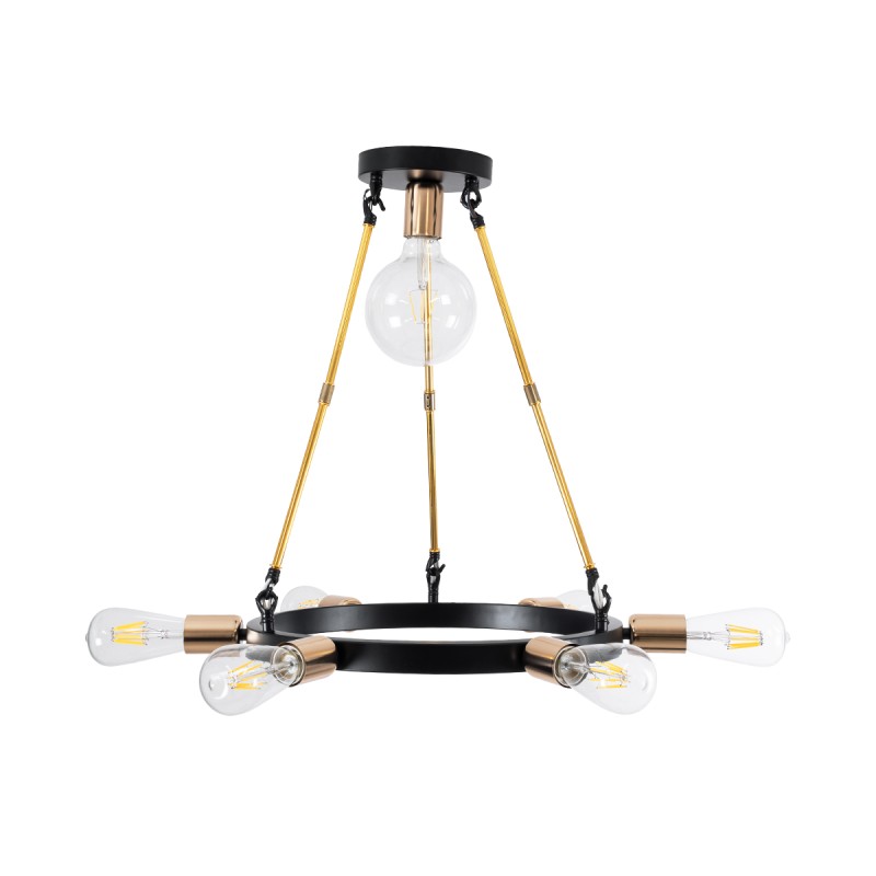 GloboStar® SAILOR 01445 Μοντέρνο Φωτιστικό Οροφής Πλέγμα Πολύφωτο 7 x E27 IP20 Μαύρο, Χρυσό & Χάλκινο Μέταλλο - Μ55 x Π55 x Υ55cm