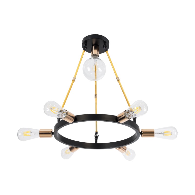 GloboStar® SAILOR 01445 Μοντέρνο Φωτιστικό Οροφής Πλέγμα Πολύφωτο 7 x E27 IP20 Μαύρο, Χρυσό & Χάλκινο Μέταλλο - Μ55 x Π55 x Υ55cm