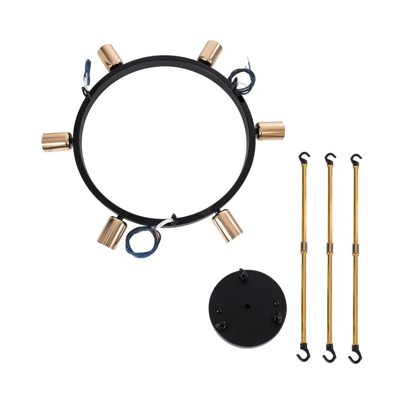 GloboStar® SAILOR 01445 Μοντέρνο Φωτιστικό Οροφής Πλέγμα Πολύφωτο 7 x E27 IP20 Μαύρο, Χρυσό & Χάλκινο Μέταλλο - Μ55 x Π55 x Υ55cm