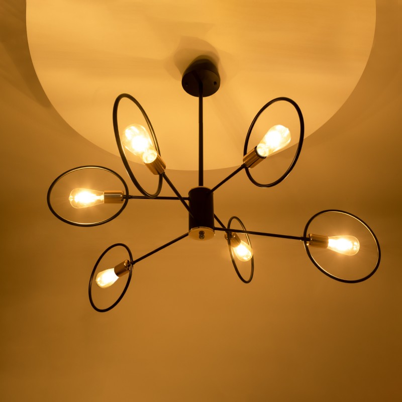 GloboStar® NEXUS 01446 Μοντέρνο Φωτιστικό Οροφής Πλέγμα Πολύφωτο 6 x E27 IP20 Μαύρο & Χάλκινο - Μέταλλο Μ105 x Π105 x Υ70cm