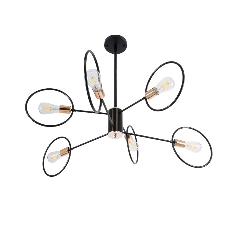 GloboStar® NEXUS 01446 Μοντέρνο Φωτιστικό Οροφής Πλέγμα Πολύφωτο 6 x E27 IP20 Μαύρο & Χάλκινο - Μέταλλο Μ105 x Π105 x Υ70cm