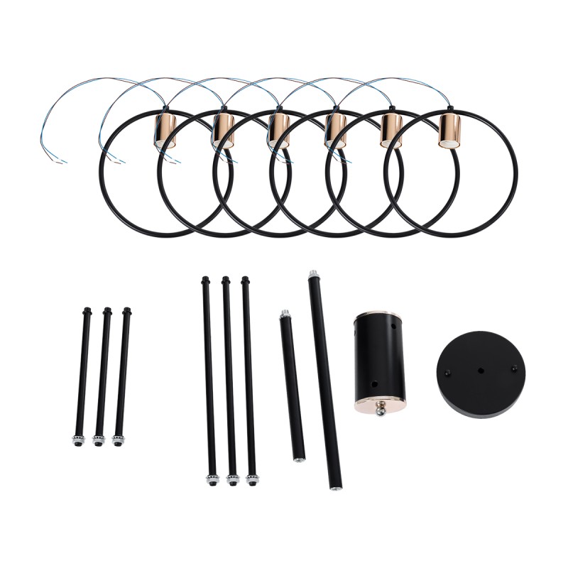 GloboStar® NEXUS 01446 Μοντέρνο Φωτιστικό Οροφής Πλέγμα Πολύφωτο 6 x E27 IP20 Μαύρο & Χάλκινο - Μέταλλο Μ105 x Π105 x Υ70cm