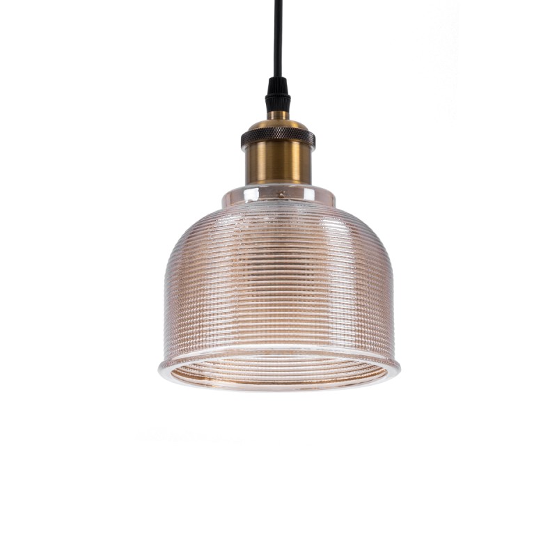 GloboStar® SEGRETO 01448 Vintage Κρεμαστό Φωτιστικό Μονόφωτο Καμπάνα 1 x E27 IP20 Φιμέ Χρυσό Γυαλί με Χρυσό Μέταλλο - Μ14 x Π14 x Υ18cm