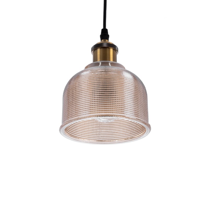 GloboStar® SEGRETO 01448 Vintage Κρεμαστό Φωτιστικό Μονόφωτο Καμπάνα 1 x E27 IP20 Φιμέ Χρυσό Γυαλί με Χρυσό Μέταλλο - Μ14 x Π14 x Υ18cm