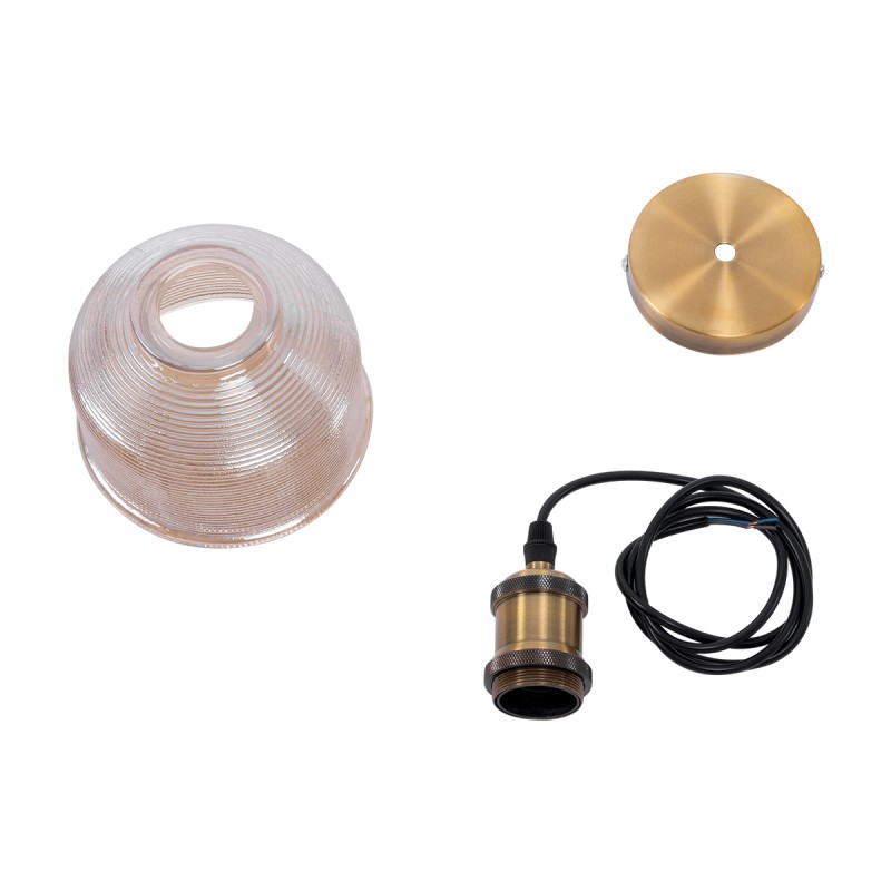 GloboStar® SEGRETO 01448 Vintage Κρεμαστό Φωτιστικό Μονόφωτο Καμπάνα 1 x E27 IP20 Φιμέ Χρυσό Γυαλί με Χρυσό Μέταλλο - Μ14 x Π14 x Υ18cm