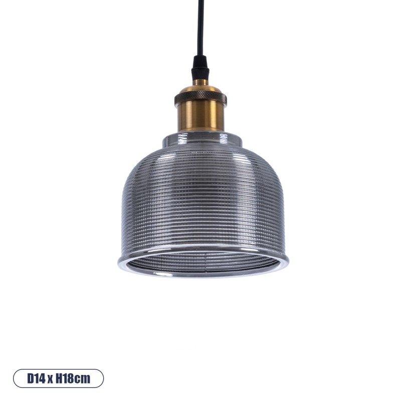 GloboStar® SEGRETO 01449 Vintage Κρεμαστό Φωτιστικό Μονόφωτο Καμπάνα 1 x E27 IP20 Μαύρο Γυαλί με Χρυσό Μέταλλο - Μ14 x Π14 x Υ18cm