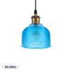 GloboStar® SEGRETO 01452 Vintage Κρεμαστό Φωτιστικό Μονόφωτο Καμπάνα 1 x E27 IP20 Μπλε Γυαλί με Χρυσό Μέταλλο - Μ14 x Π14 x Υ18cm