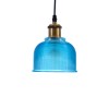 GloboStar® SEGRETO 01452 Vintage Κρεμαστό Φωτιστικό Μονόφωτο Καμπάνα 1 x E27 IP20 Μπλε Γυαλί με Χρυσό Μέταλλο - Μ14 x Π14 x Υ18cm