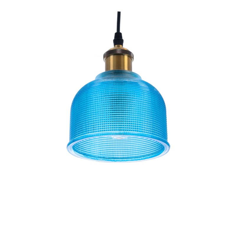 GloboStar® SEGRETO 01452 Vintage Κρεμαστό Φωτιστικό Μονόφωτο Καμπάνα 1 x E27 IP20 Μπλε Γυαλί με Χρυσό Μέταλλο - Μ14 x Π14 x Υ18cm