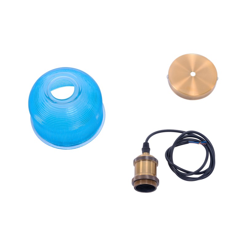 GloboStar® SEGRETO 01452 Vintage Κρεμαστό Φωτιστικό Μονόφωτο Καμπάνα 1 x E27 IP20 Μπλε Γυαλί με Χρυσό Μέταλλο - Μ14 x Π14 x Υ18cm