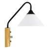 GloboStar® ALESSIA 01457 Μοντέρνο Επιτοίχιο Φωτιστικό Απλίκα Μονόφωτο 1 x E27 IP20 Μαύρο Μέταλλο, Λευκό Γυαλί με Μπεζ Ξύλο - Μ18 x Π26 x Υ29cm