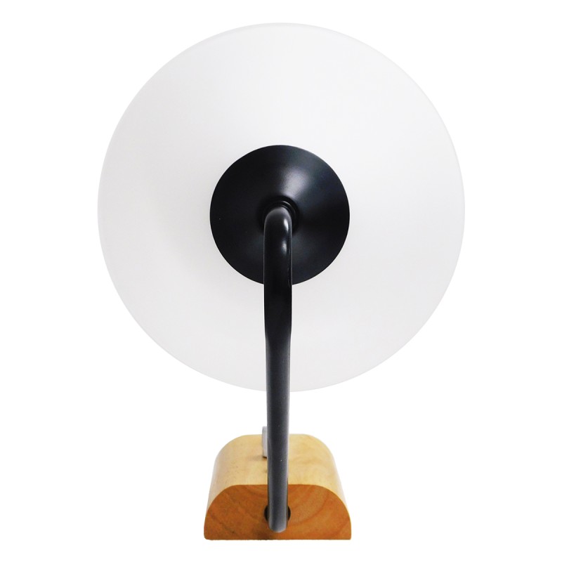 GloboStar® ALESSIA 01457 Μοντέρνο Επιτοίχιο Φωτιστικό Απλίκα Μονόφωτο 1 x E27 IP20 Μαύρο Μέταλλο, Λευκό Γυαλί με Μπεζ Ξύλο - Μ18 x Π26 x Υ29cm