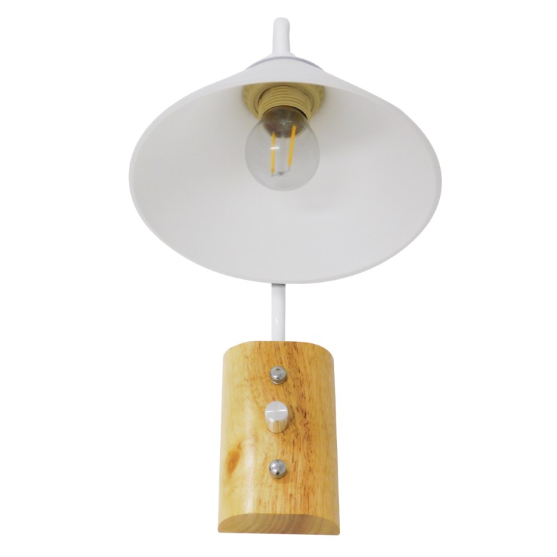 GloboStar® ALESSIA 01458 Μοντέρνο Επιτοίχιο Φωτιστικό Απλίκα Μονόφωτο 1 x E27 IP20 Λευκό Μέταλλο, Λευκό Γυαλί με Μπεζ Ξύλο - Μ18 x Π26 x Υ29cm