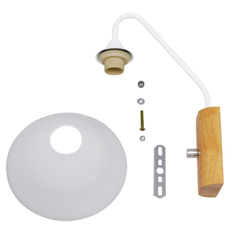 GloboStar® ALESSIA 01458 Μοντέρνο Επιτοίχιο Φωτιστικό Απλίκα Μονόφωτο 1 x E27 IP20 Λευκό Μέταλλο, Λευκό Γυαλί με Μπεζ Ξύλο - Μ18 x Π26 x Υ29cm