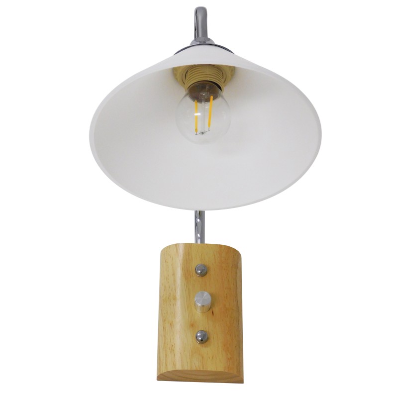 GloboStar® ALESSIA 01459 Μοντέρνο Επιτοίχιο Φωτιστικό Απλίκα Μονόφωτο 1 x E27 IP20 Ασημί Μέταλλο, Λευκό Γυαλί με Μπεζ Ξύλο - Μ18 x Π26 x Υ29cm