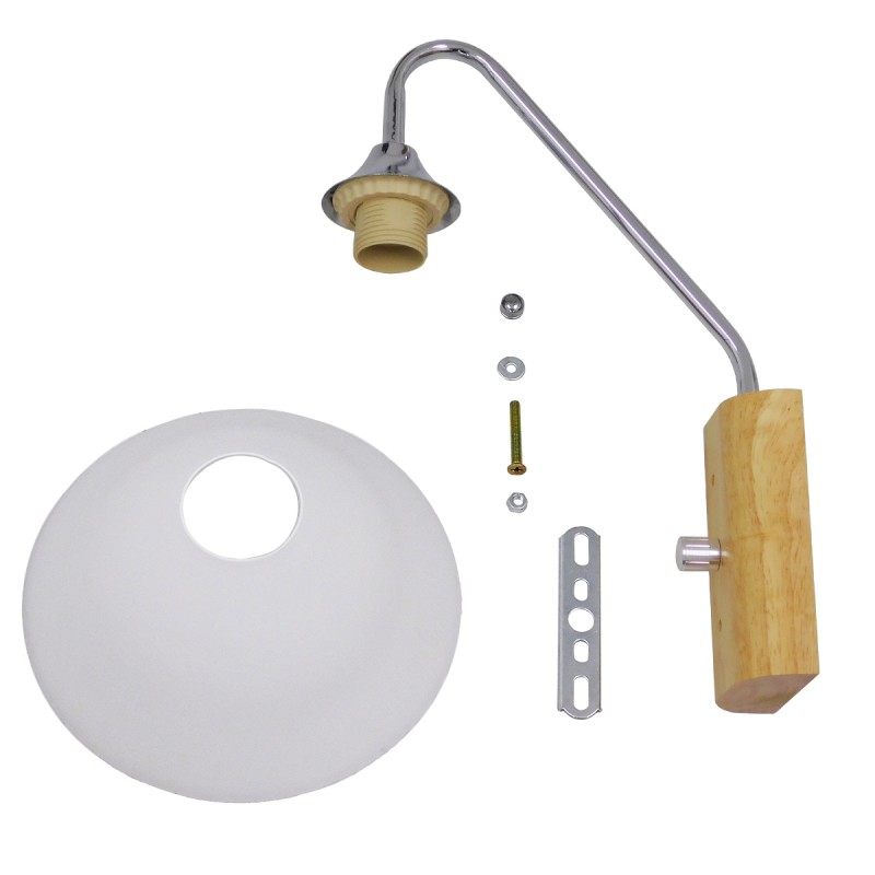 GloboStar® ALESSIA 01459 Μοντέρνο Επιτοίχιο Φωτιστικό Απλίκα Μονόφωτο 1 x E27 IP20 Ασημί Μέταλλο, Λευκό Γυαλί με Μπεζ Ξύλο - Μ18 x Π26 x Υ29cm