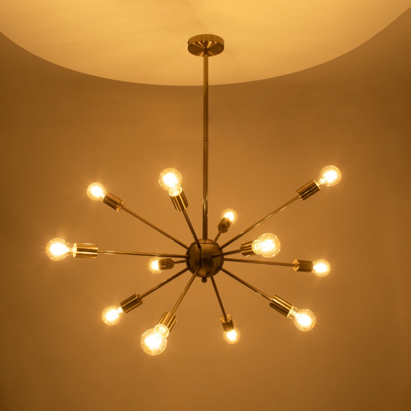 GloboStar® MILANO 01485 Μοντέρνο Φωτιστικό Οροφής Πλέγμα Πολύφωτο 12 x E27 IP20 Χρυσό Μέταλλο - Μ80 x Π80 x Υ80cm