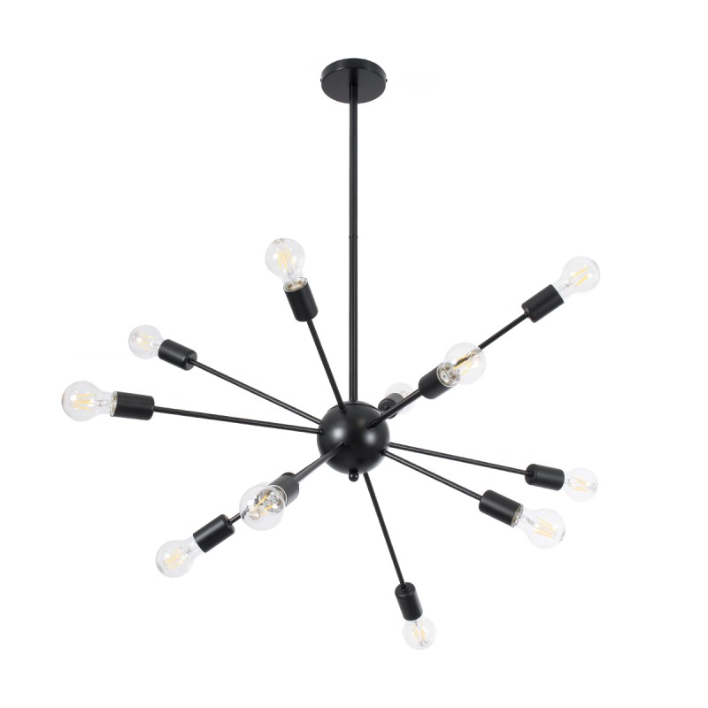 GloboStar® MILANO 01486 Μοντέρνο Φωτιστικό Οροφής Πλέγμα Πολύφωτο 12 x E27 IP20 Μαύρο Μέταλλο - Μ80 x Π80 x Υ80cm