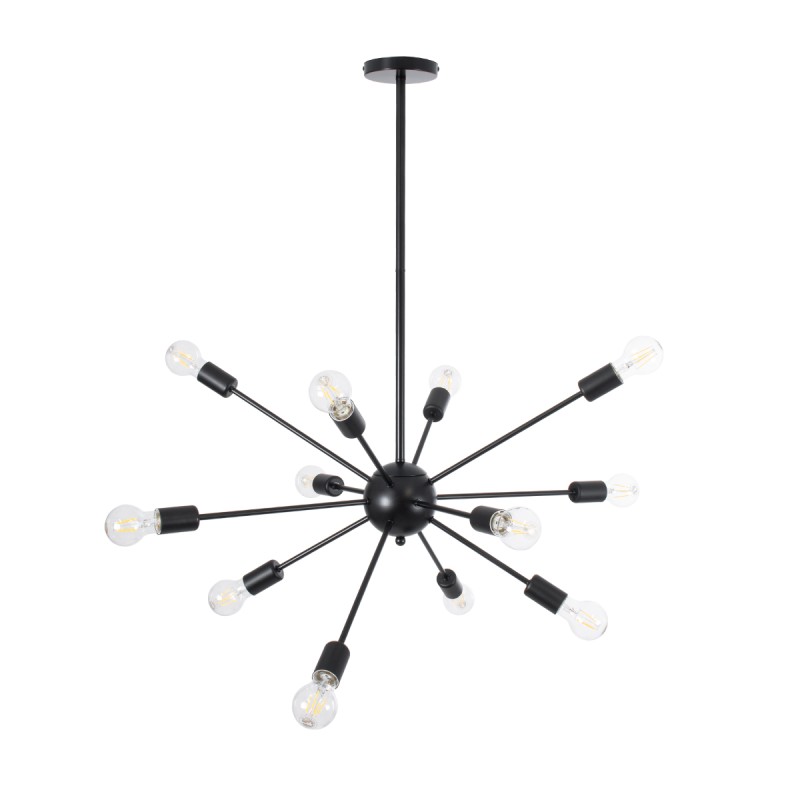 GloboStar® MILANO 01486 Μοντέρνο Φωτιστικό Οροφής Πλέγμα Πολύφωτο 12 x E27 IP20 Μαύρο Μέταλλο - Μ80 x Π80 x Υ80cm