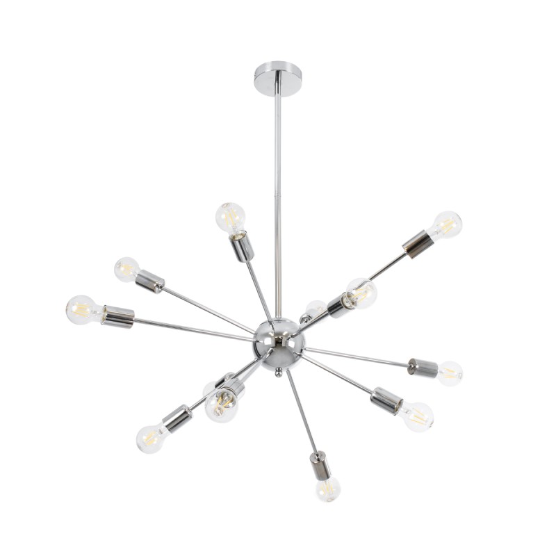 GloboStar® MILANO 01487 Μοντέρνο Φωτιστικό Οροφής Πλέγμα Πολύφωτο 12 x E27 IP20 Ασημί Μέταλλο - Μ80 x Π80 x Υ80cm